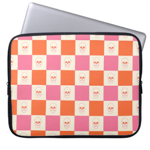 Chequerboard Skulls in Pink, Orange, & Cream Laptop Sleeve