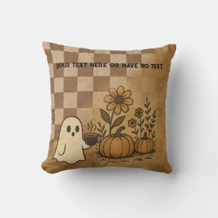 Chequerboard Spooky Vintage Ghost Coffee Spice Cushion