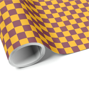 Chequerboard Sports Team Spirit Maroon Gold Fun Wrapping Paper
