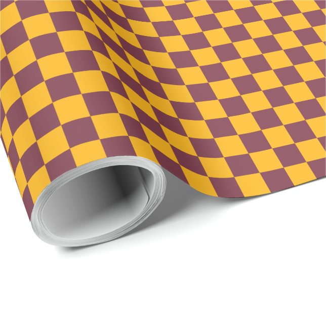 Chequerboard Sports Team Spirit Maroon Gold Fun Wrapping Paper (Roll Corner)