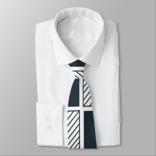 Chequerboard Stripe Navy Blue Black and White  Tie