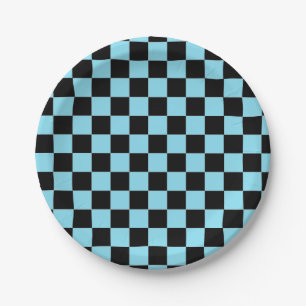 Chequerboard Turquoise Black Paper Plate