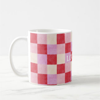chequerboard valentine plaid red pink cream preppy coffee mug