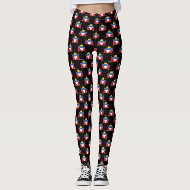 Chequered Antigua and Barbuda Flag Pattern  Leggings (Front)