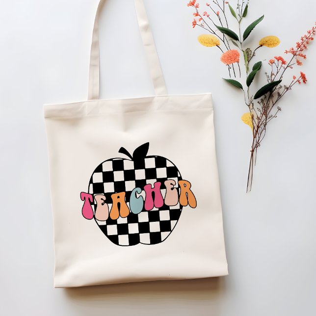 Chequered Apple Teacher Tote Bag (Creator Uploaded)
