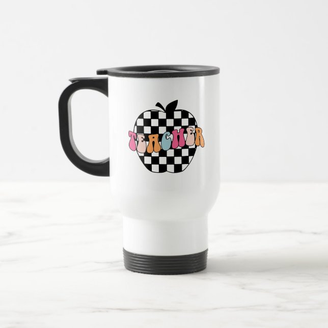 Chequered Apple Teacher Travel Mug (Left)