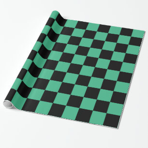 Chequered Aqua Green and Black Wrapping Paper