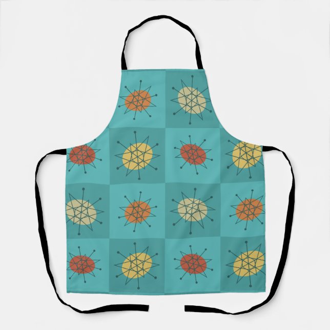 Chequered Atomic Age Turquoise Apron (Front)