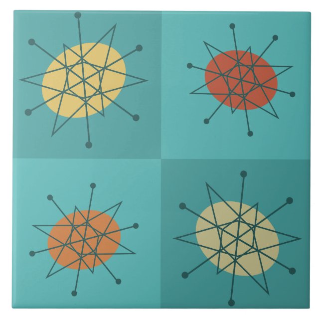 Chequered Atomic Age Turquoise Ceramic Tile (Front)