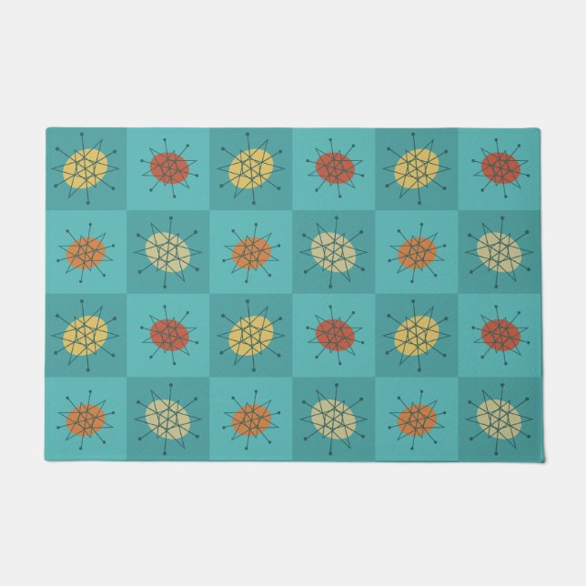 Chequered Atomic Age Turquoise Doormat (Front)