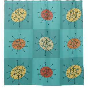Chequered Atomic Age Turquoise Shower Curtain