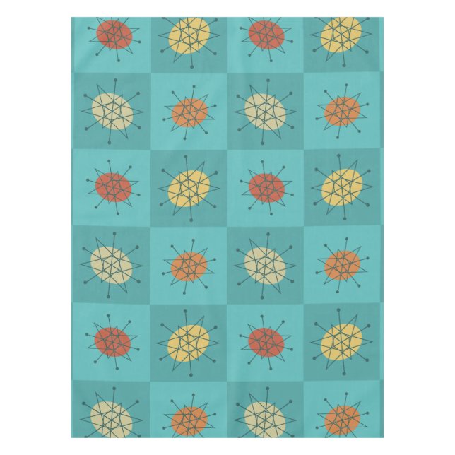 Chequered Atomic Age Turquoise Tablecloth (Front)