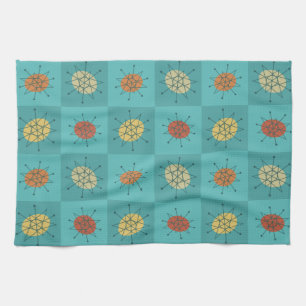 Chequered Atomic Age Turquoise Tea Towel