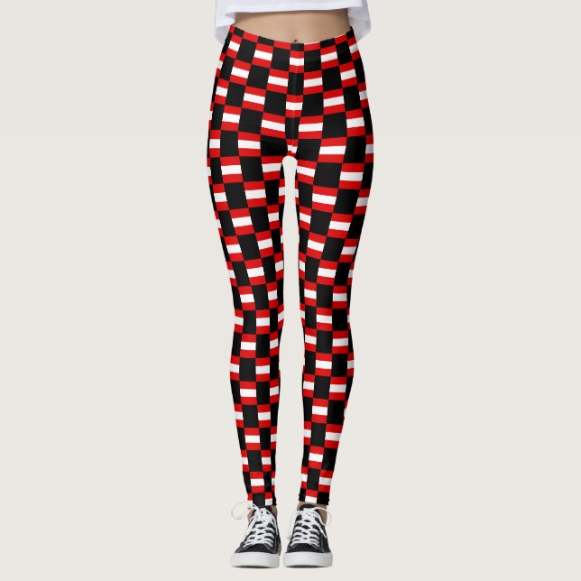 Chequered Austria Flag Pattern  Leggings (Front)