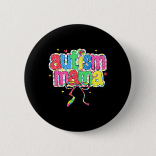Chequered Autism Mama Coquette Bow Autism Awarenes 6 Cm Round Badge
