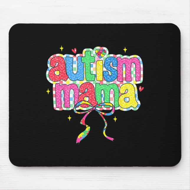 Chequered Autism Mama Coquette Bow Autism Awarenes Mouse Pad (Front)