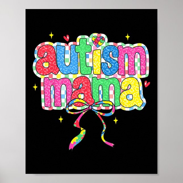 Chequered Autism Mama Coquette Bow Autism Awarenes Poster (Front)