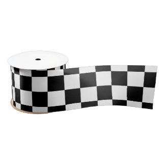 Chequered auto racing flag pattern satin ribbon