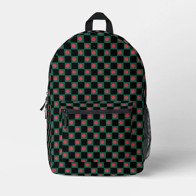 Chequered Bangladesh Flag Pattern  Printed Backpack (Front)