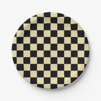 Chequered Beige and Black Paper Plate