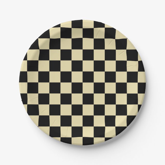 Chequered Beige and Black Paper Plate (Front)