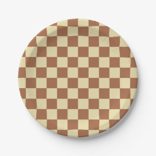 Chequered Beige and Brown Paper Plate