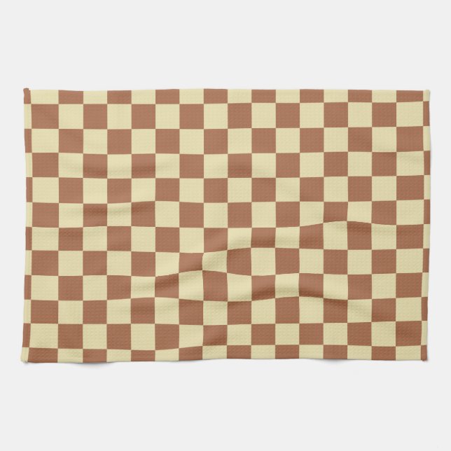 Chequered Beige and Brown Tea Towel (Horizontal)