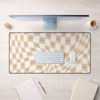 chequered beige and grey modern retro desk mat