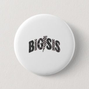 Chequered big sis new sister announcement lightnin 6 cm round badge