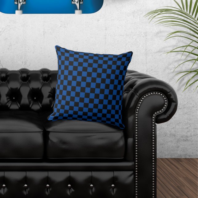Chequered Black and Blue Throw Pillow (Creator Uploaded)