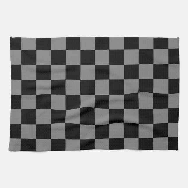 Chequered Black and Charcoal Grey Tea Towel (Horizontal)