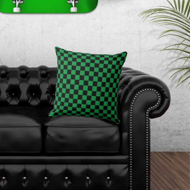 Chequered Black and Green Throw Pillow (Creator Uploaded)