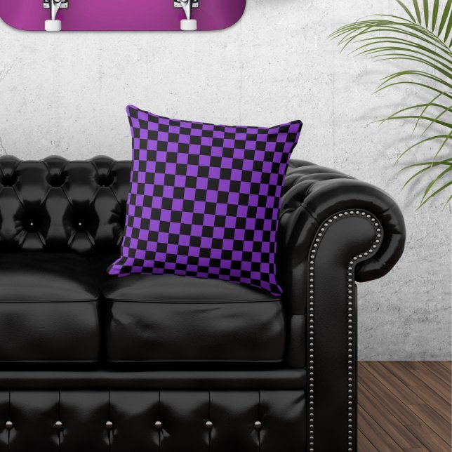 Chequered Black and Purple Throw Pillow (Creator Uploaded)
