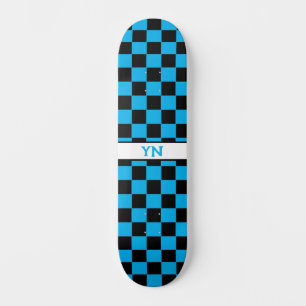 Chequered Black and Sky Blue Custom Initials  Skateboard