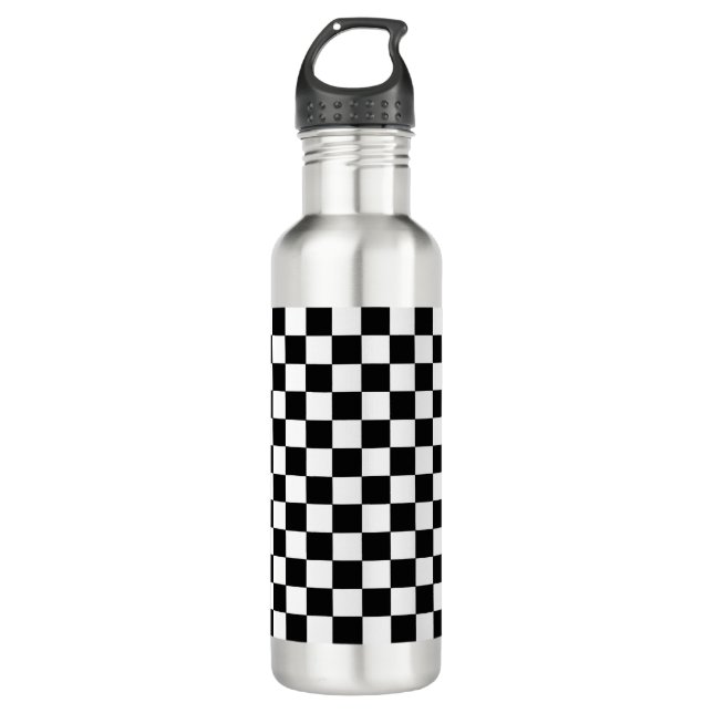 Chequered Black and White 710 Ml Water Bottle (Front)
