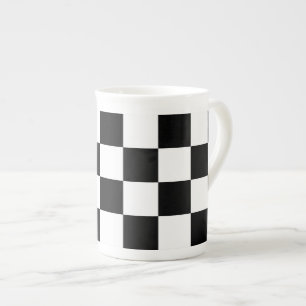 Chequered Black and White Bone China Mug