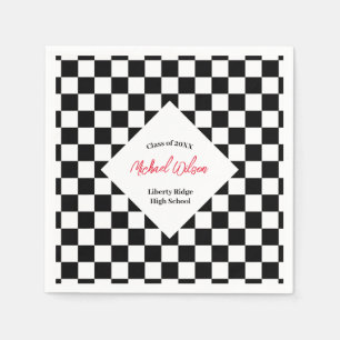 Chequered black and white graduation party napkin