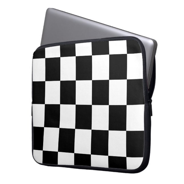 Chequered Black and White Laptop Sleeve (Front Left)