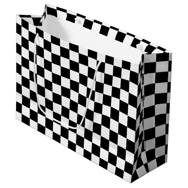 Chequered Black and White Large Gift Bag (Front Angled)
