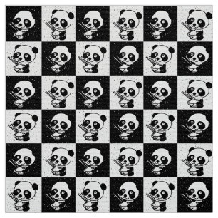 Chequered Black And White Panda Bear Fabric
