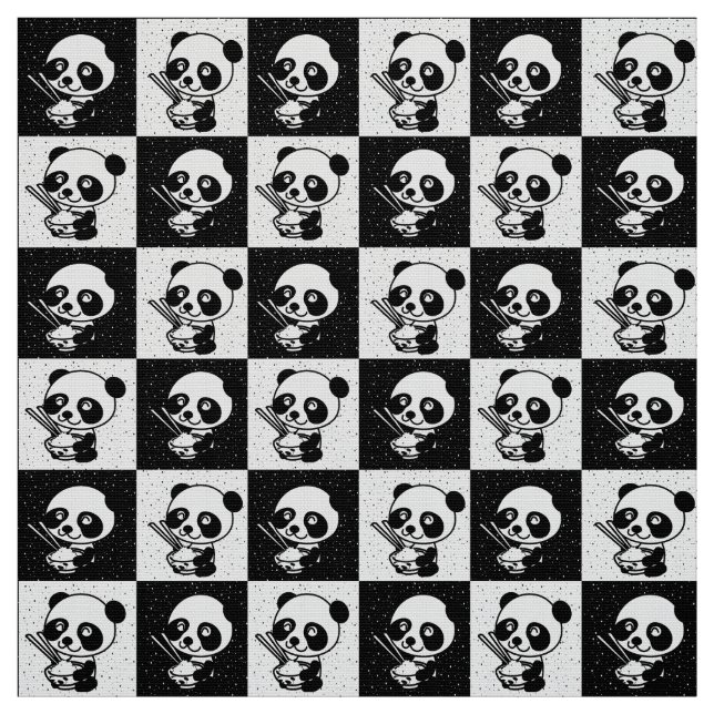 Chequered Black And White Panda Bear Fabric (Swatch)