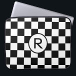 Chequered Black and White Pattern with Monogram Laptop Sleeve<br><div class="desc">Bold black and white chequerboard pattern features a white circle outlined in black containing a customisable monogram. Add your initial or a number in the sidebar to personalise it. The geometric pattern is made of rows of alternating white and black squares. To see more Chequered Black and White items, click...</div>