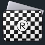 Chequered Black and White Pattern with Monogram Laptop Sleeve<br><div class="desc">Bold black and white chequerboard pattern features a white circle outlined in black containing a customisable monogram. Add your initial or a number in the sidebar to personalise it. The geometric pattern is made of rows of alternating white and black squares. To see more Chequered Black and White items, click...</div>