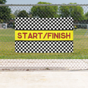 Chequered Black and white Racing START finish Line Banner