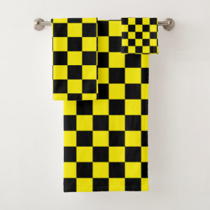 Chequered Black and Yellow Bath Towel Set
