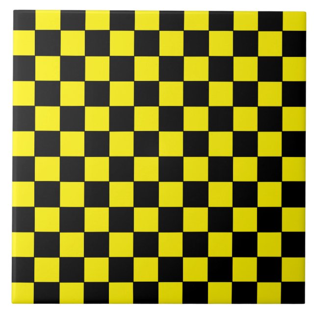 Chequered Black and Yellow Ceramic Tile (Front)