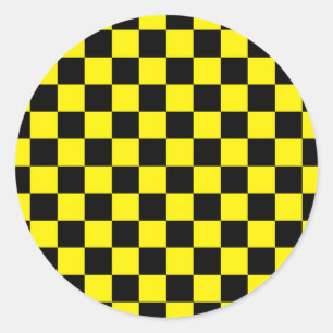 Chequered Black and Yellow Classic Round Sticker
