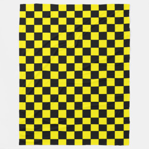 Chequered Black and Yellow Fleece Blanket