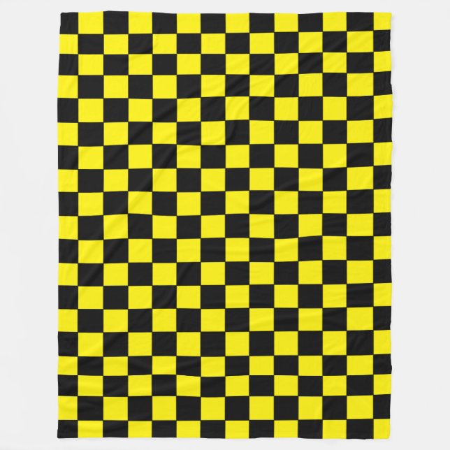 Chequered Black and Yellow Fleece Blanket (Front)