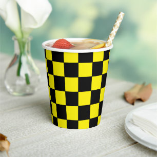 Chequered Black and Yellow Paper Cups